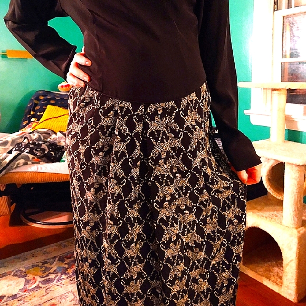 Unique vintage graphic dress with mythical beast print